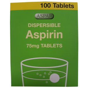 Aspirin Dispersible 75mg Tablets Pack of 100