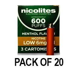 Nicolites Refills Low Strength Menthol Flavour Pack of 3 (20 Packs)
