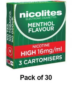 Nicolites Refills High Strength Menthol Flavour Pack of 3 (30 Packs)