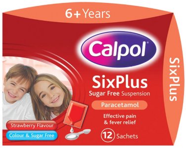 Calpol Six Plus Sugar-Free Strawberry Flavour Sachets 5ml Pack of 12