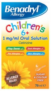 Benadryl Allergy Relief 1mg Solution Childrens 6+ 70ml