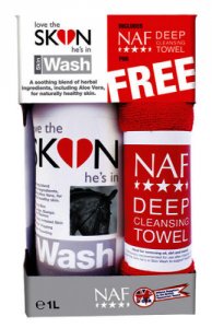 NAF Love The Skin He's In Skin Wash 1lt & Deep Cleansing Towel